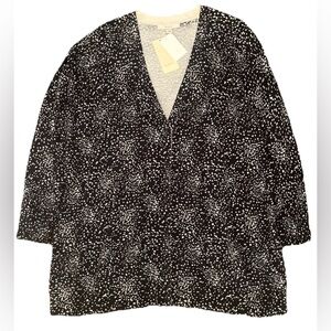 Sejour Button Front Cardigan Size 3X Black Grey Spray Dot Print Nordstrom Fall